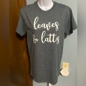 Dark Gray “Leaves & Lattes”Heavy Cotton Short Sleeve Handcrafted T-Shirt